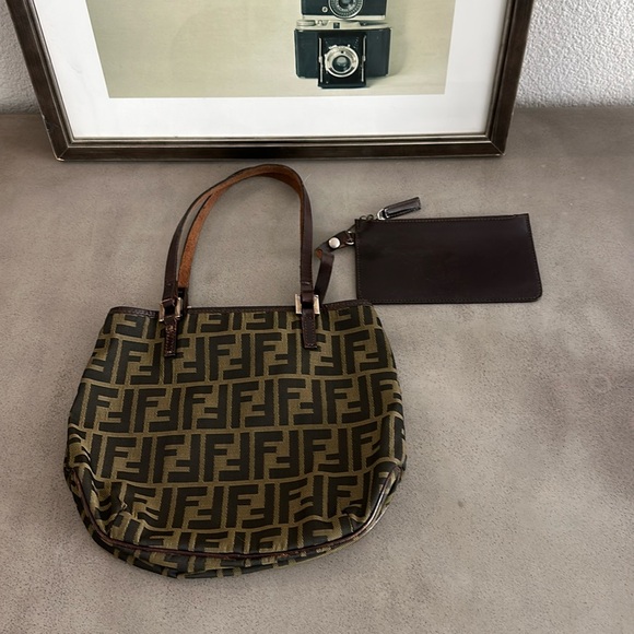 FENDI Zucca Canvas Tote Bag With Leather Pouch Vintage - Picture 3 of 13